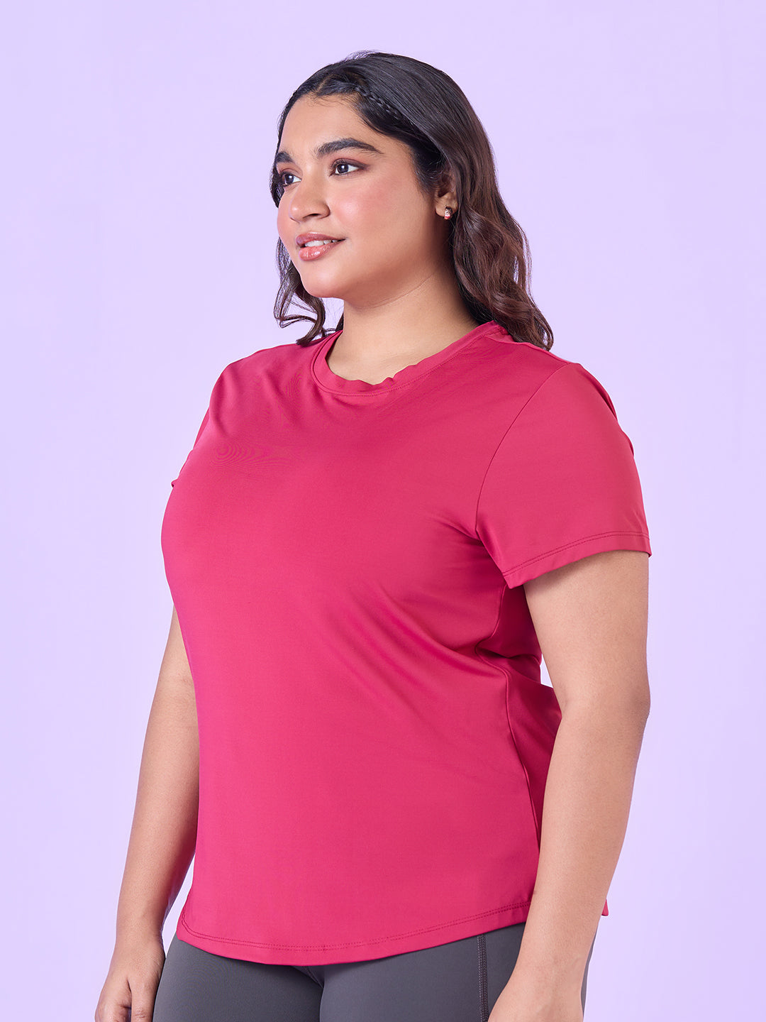 Fuschia Pink Stretchable T-Shirt With Pockets