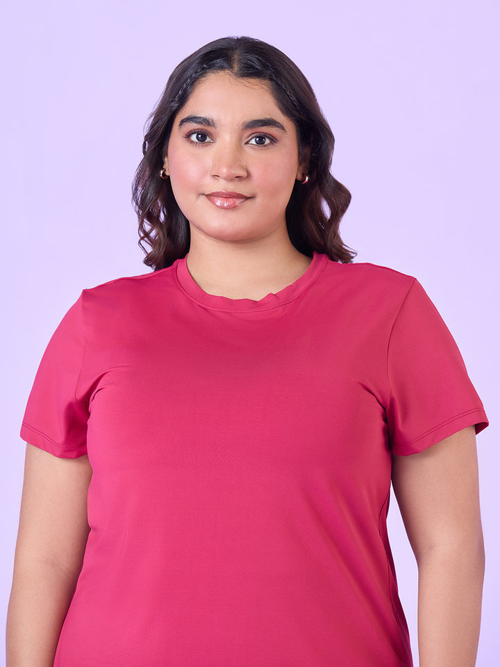 Fuschia Pink Stretchable T-Shirt With Pockets