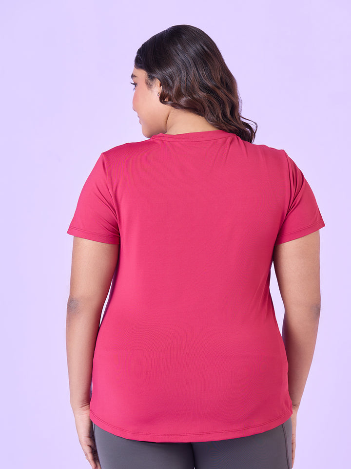 Fuschia Pink Stretchable T-Shirt With Pockets