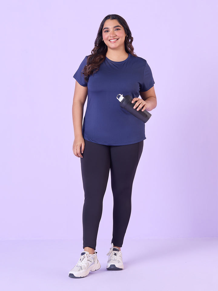 Indigo Blue Stretchable T-Shirt With Pockets