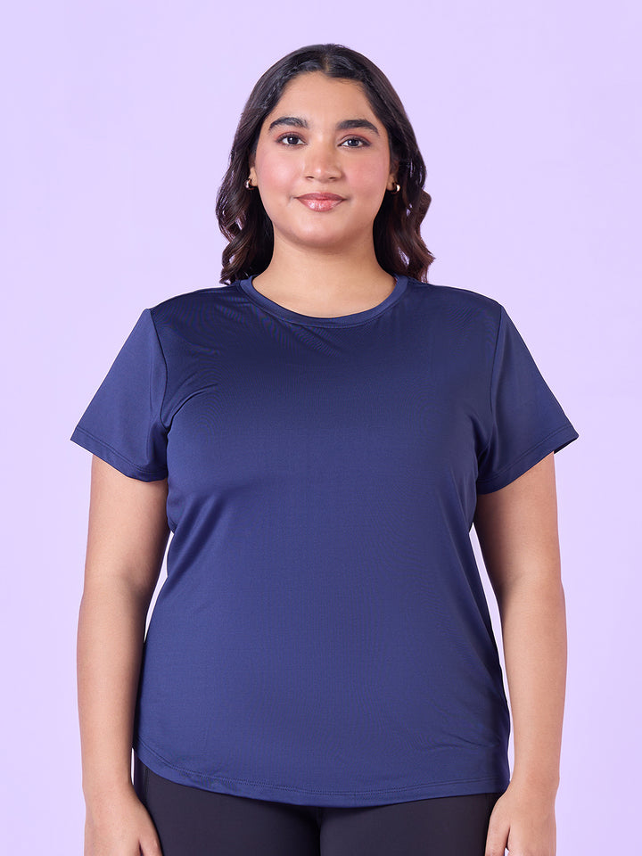Indigo Blue Stretchable T-Shirt With Pockets