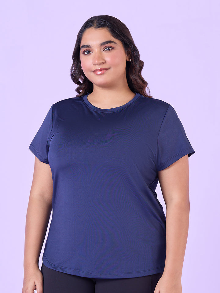 Indigo Blue Stretchable T-Shirt With Pockets