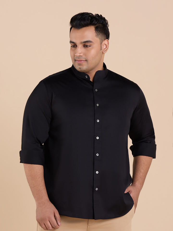 Gem Tone Solid Stand Collar Satin Stretch Shirt