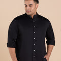 Plus Size Gem Tone Solid Stand Collar Satin Stretch Shirt | XL-7XL
