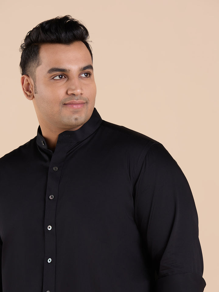 Gem Tone Solid Stand Collar Satin Stretch Shirt