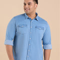 Plus Size Inky Abyss Darkwash Denim Shirt | XL-7XL