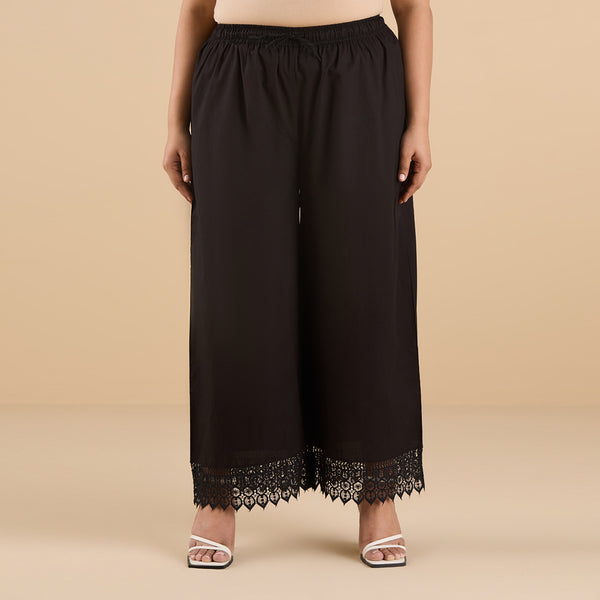 Plus Size Solid Palazzo With Lace | XL-7XL