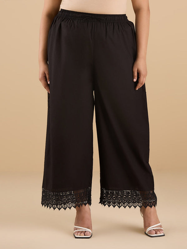 Plus Size Solid Palazzo With Lace | XL-7XL