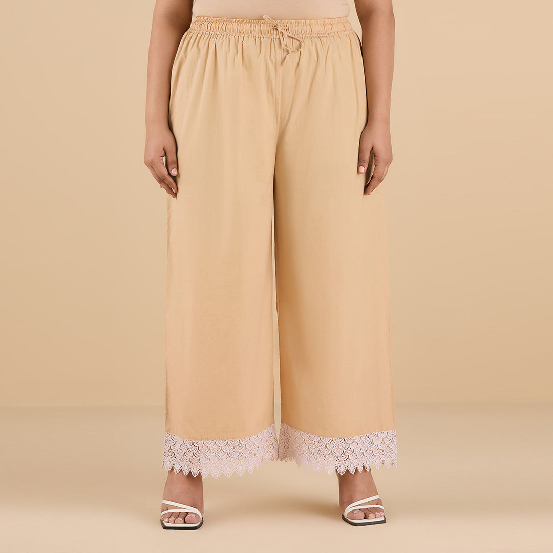 Get Plus Size Plus Size Solid Palazzo With Lace XL 6XL for