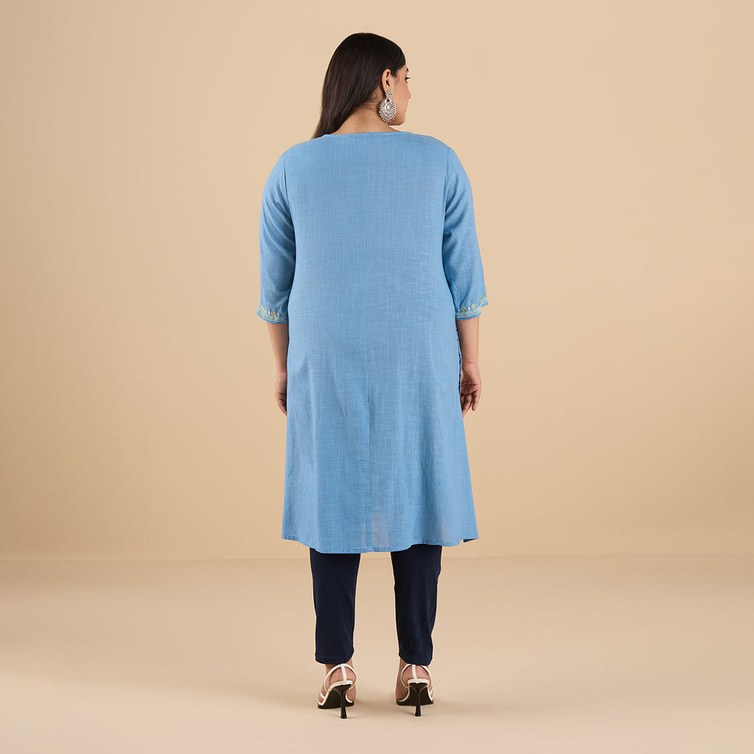 Powder Blue Slub Kurta