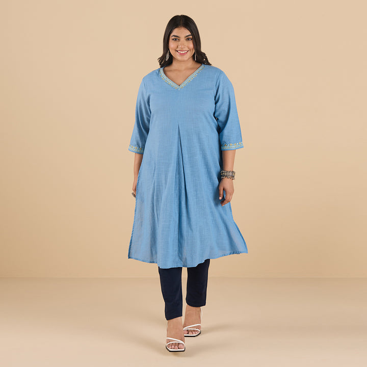 Powder Blue Slub Kurta