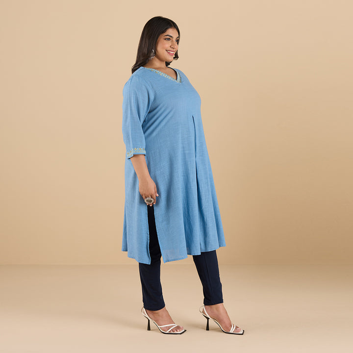 Powder Blue Slub Kurta