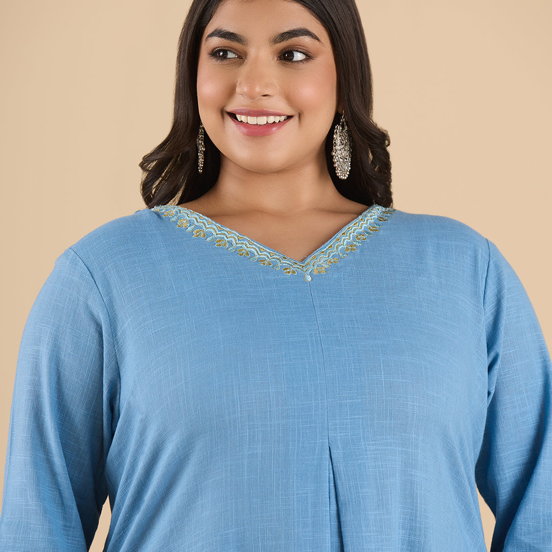 Powder Blue Slub Kurta