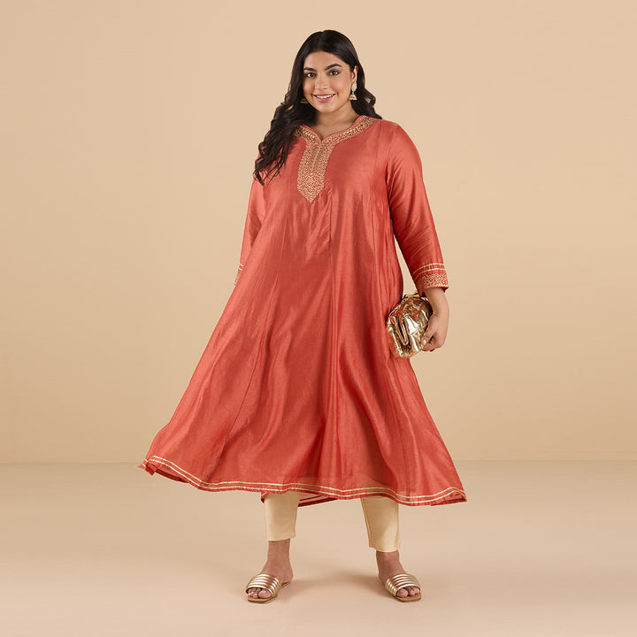 Silk Zari Embroidered Kurta