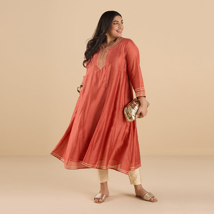 Silk Zari Embroidered Kurta