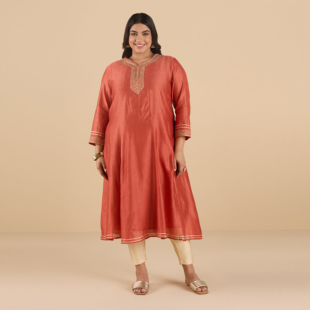 Silk Zari Embroidered Kurta