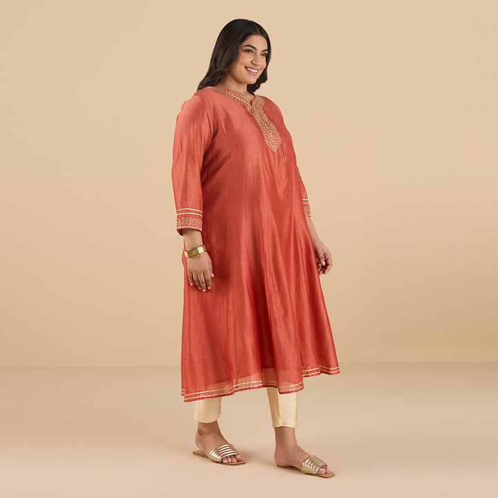 Silk Zari Embroidered Kurta