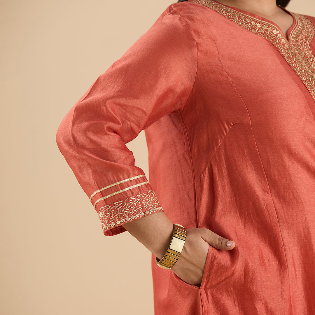 Silk Zari Embroidered Kurta