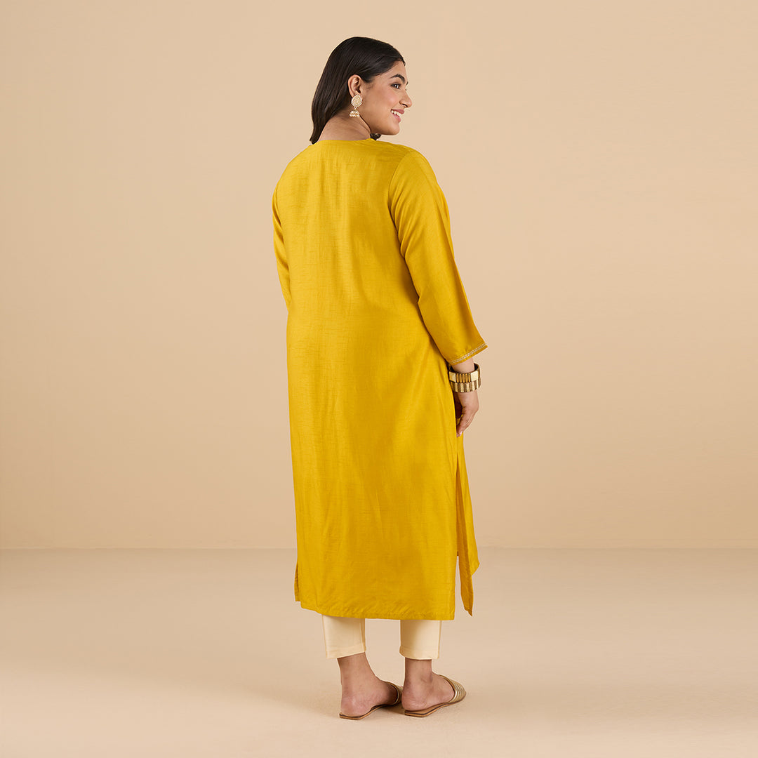 Mustard Yellow Embroidered Kurta