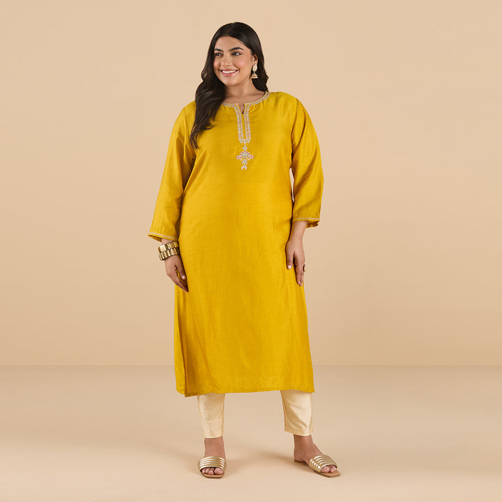 Mustard Yellow Embroidered Kurta