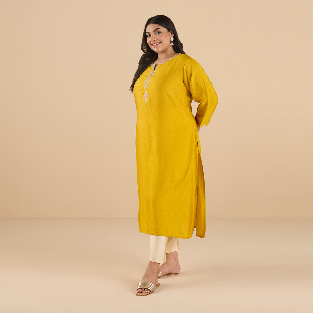 Mustard Yellow Embroidered Kurta