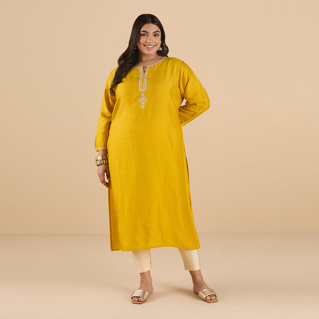 Mustard Yellow Embroidered Kurta