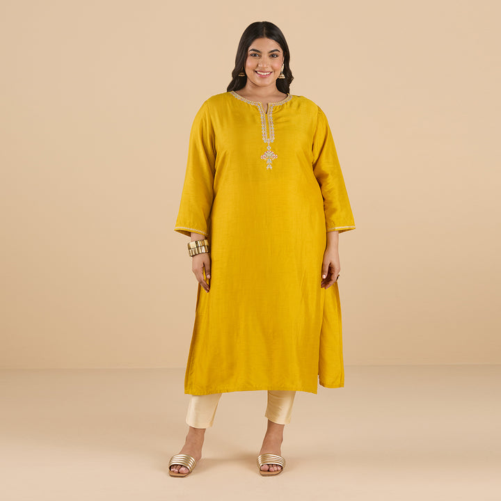 Mustard Yellow Embroidered Kurta