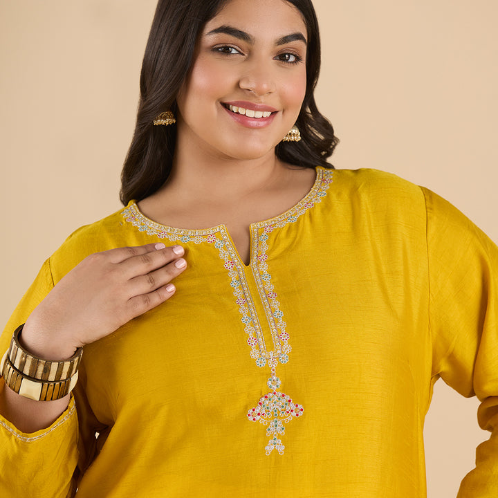 Mustard Yellow Embroidered Kurta