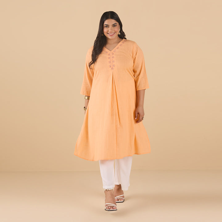 Pastel Coral Orange Slub Kurta