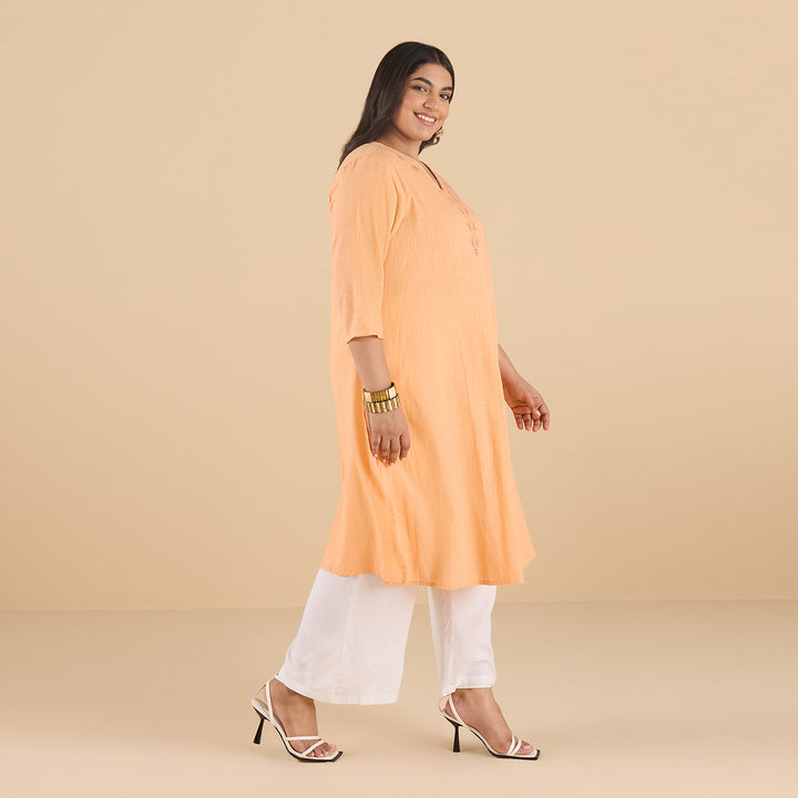 Pastel Coral Orange Slub Kurta