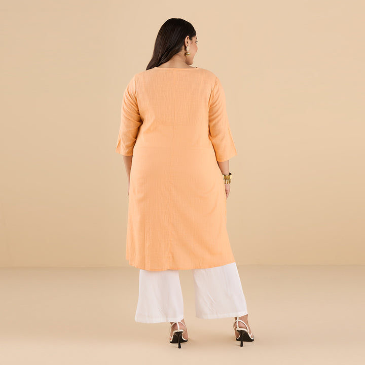 Pastel Coral Orange Slub Kurta