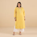 Plus Size Yellow Cotton Embroidered  Kurta | XL-7XL