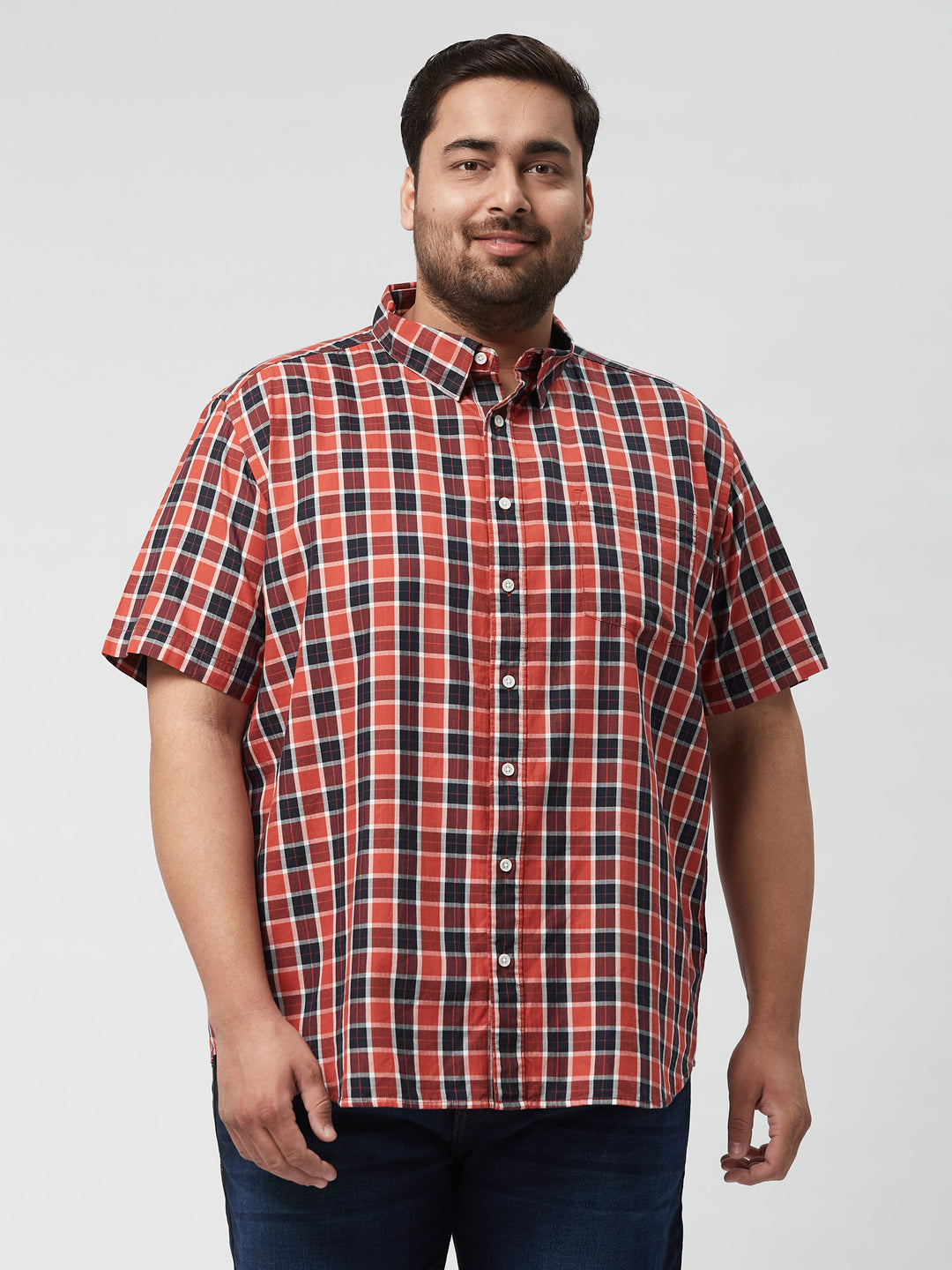 Men Nautical Check Half Sleeve Shirts