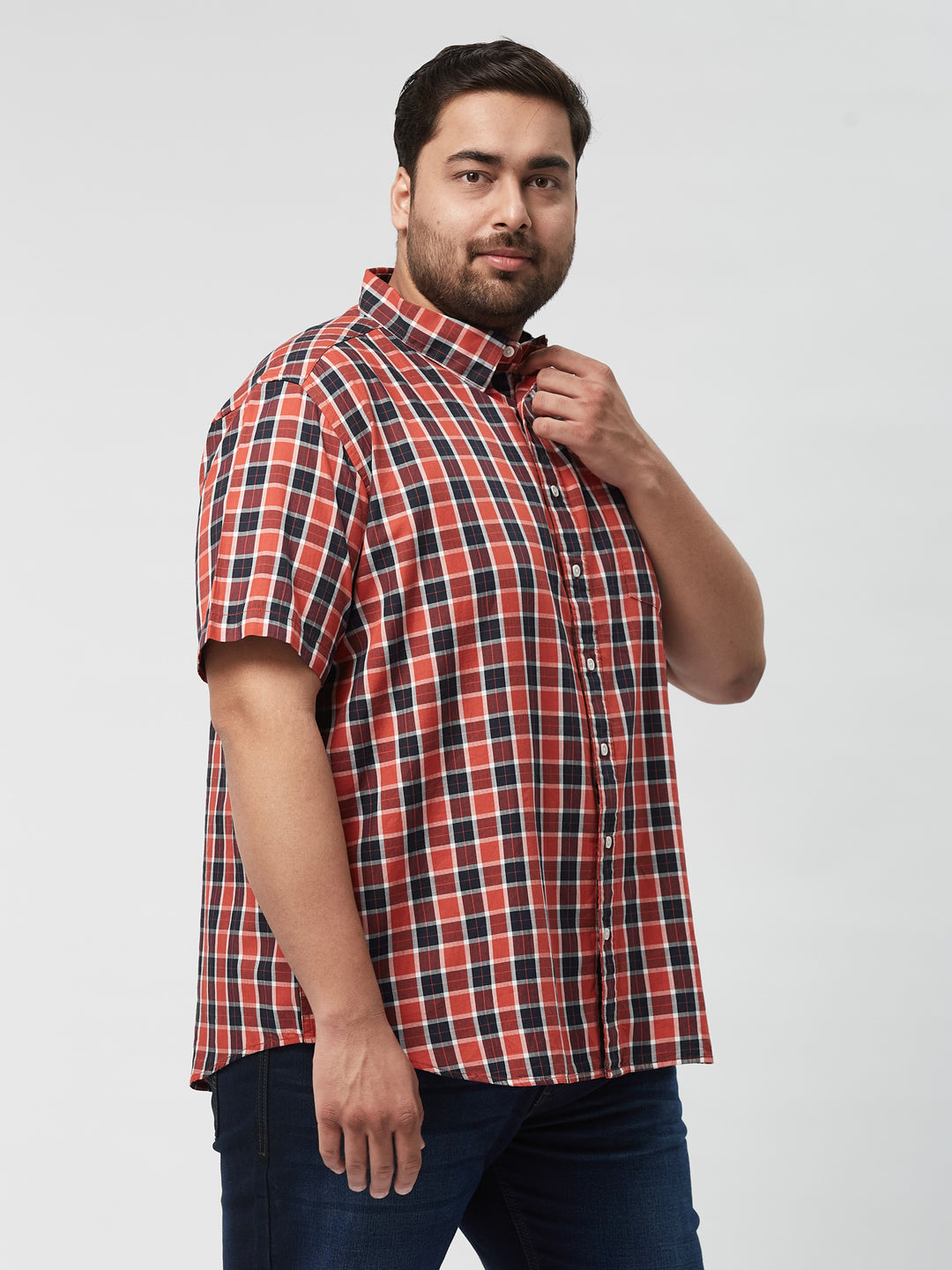 Men Nautical Check Half Sleeve Shirts