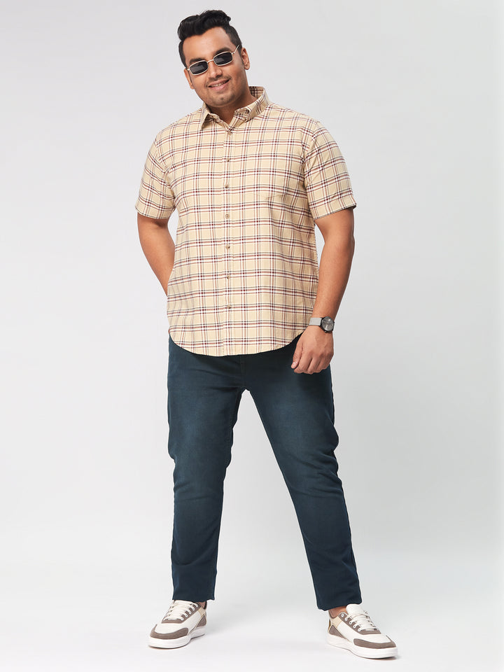 Men Nautical Check Half Sleeve Shirts