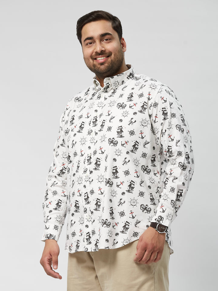 Men Nautical Printed Stretch Full Sleeve Shirts