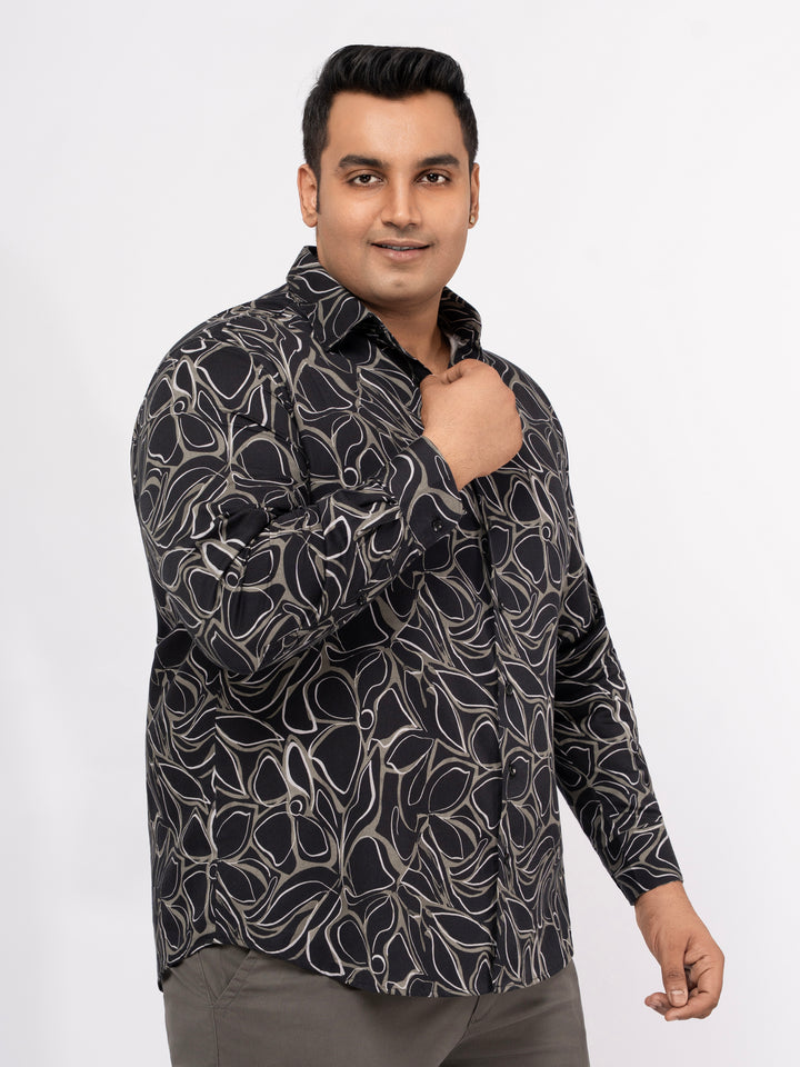 Plus size Printed Stretch Satin Party Shirt For Men | XL-7XL