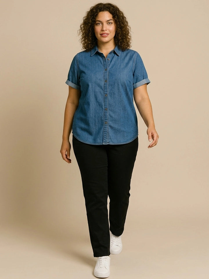 BIG HELLO - THE PLUS LIFE-Womens Shirt - Denim