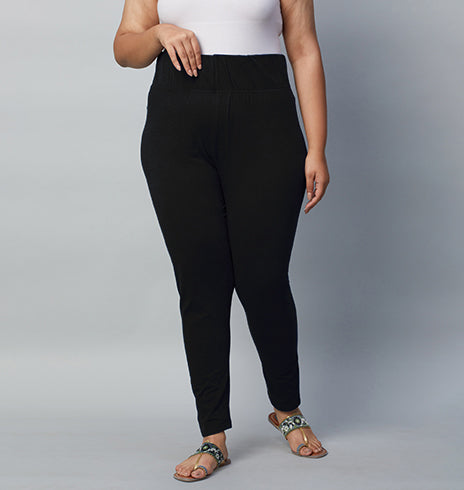 Plus Size Solid Knit Stretch Leggings | XL-7XL