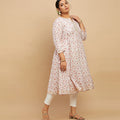 Plus SizeOffwhite Printed Side Tie Up Viscose Kurta | XL-7XL