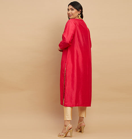 Bright Red Embroidered Kurta