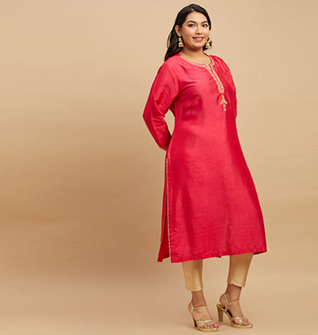 Bright Red Embroidered Kurta