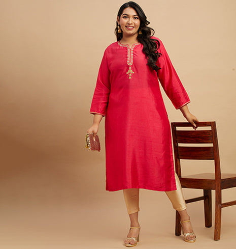 Bright Red Embroidered Kurta