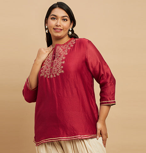 Silk Embroidered Short Kurti