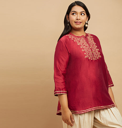 Silk Embroidered Short Kurti