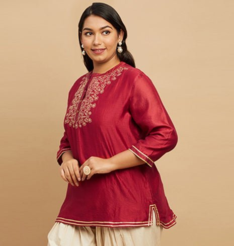 Silk Embroidered Short Kurti