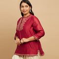Plus Size Silk Embroidered Short Kurti | XL-7XL