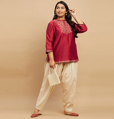 Silk Embroidered Short Kurti