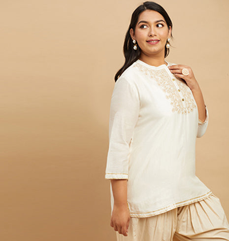 Silk Embroidered Short Kurti