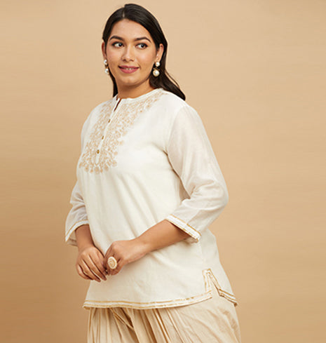 Silk Embroidered Short Kurti